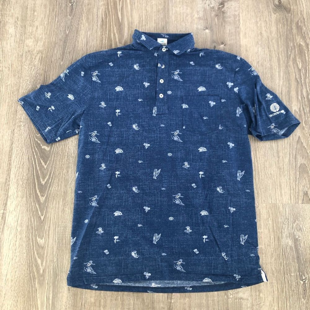 Johnnie O‎ Hangin Out Short Sleeve Button Up Shirt Men Size Medium Surfing Beach
